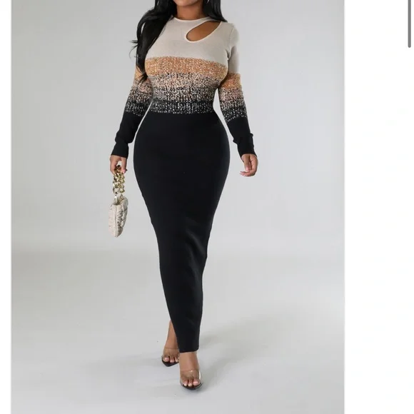 Black gray ombré sweater dress - Picture 3 of 10